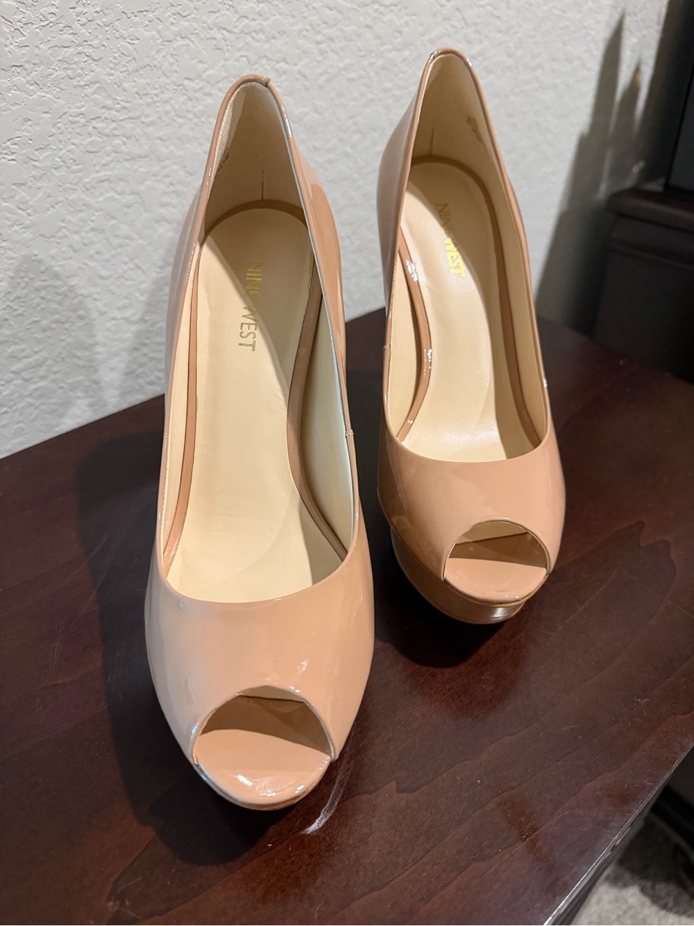 Nine West Blush Patent Peep-Toe Platform Pumps